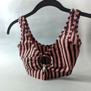5 & Diamond Pink and Black Striped Halter Top with Silver Metal Ring.